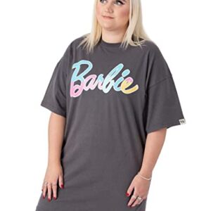 Barbie Oversized T-Shirt Dress Ladies Womens | Adults Pastel Rainbow Logo Short Sleeve Outfit | Charcoal Grey Gifts