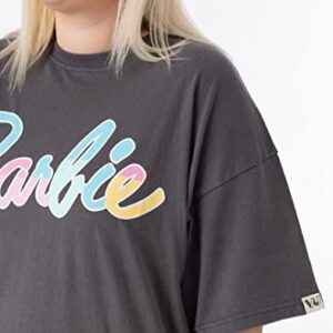 Barbie Oversized T-Shirt Dress Ladies Womens | Adults Pastel Rainbow Logo Short Sleeve Outfit | Charcoal Grey Gifts