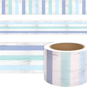 Calming Blue Teal Bulletin Board Border Vintage Turquoise Stripes Straight Rolled Border Trim 36 feet x 3 in Decorate Classroom Decor Decorations Schools Walls Double Side Different Design