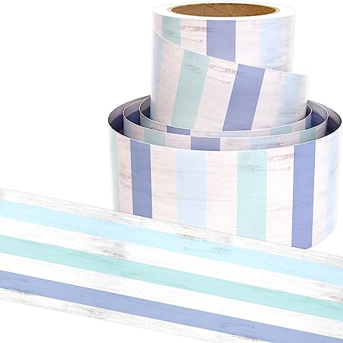 Calming Blue Teal Bulletin Board Border Vintage Turquoise Stripes Straight Rolled Border Trim 36 feet x 3 in Decorate Classroom Decor Decorations Schools Walls Double Side Different Design