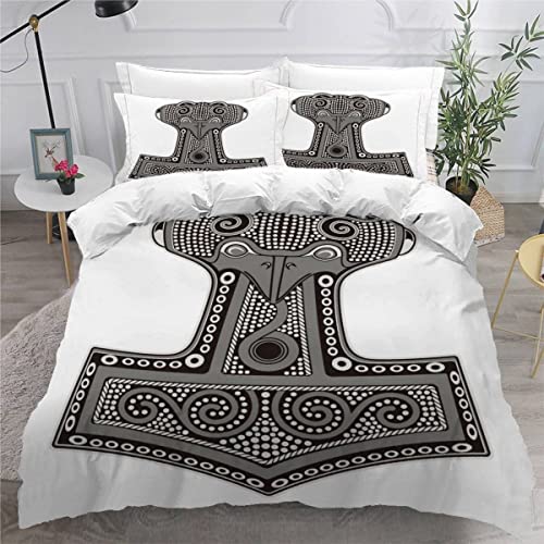 Quilt Cover Queen Size Thor's Hammer 3D Bedding Sets Viking Duvet Cover Breathable Hypoallergenic Stain Wrinkle Resistant Microfiber with Zipper Closure,beding Set with 2 Pillowcase