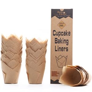 [nordic paper] 200pcs natural tulip cupcake liners for baking cups unbleached eu parchment paper tulip muffin liners, cupcake wrapper for party, christmas by bake choice
