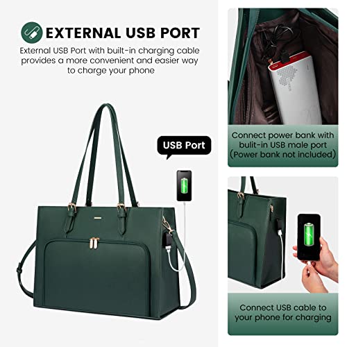 LOVEVOOK Laptop Bag for Women 15.6 inch Waterproof Work Tote Bag Briefcase with USB Charging Port PU Leather Computer Handbag Shoulder Bag Large Professional Teacher Bag for Travel Business School