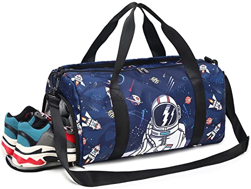 Sports Gym Bag for Kids Boys Overnight Carry On Tote Travel Duffle Weekender Sleepover Bag with Shoe Compartment