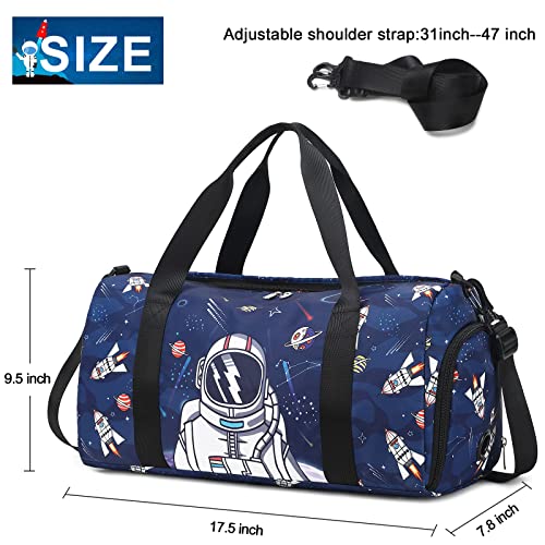 Sports Gym Bag for Kids Boys Overnight Carry On Tote Travel Duffle Weekender Sleepover Bag with Shoe Compartment