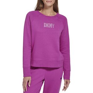 dkny women's rhinestone logo crew neck, wild astor