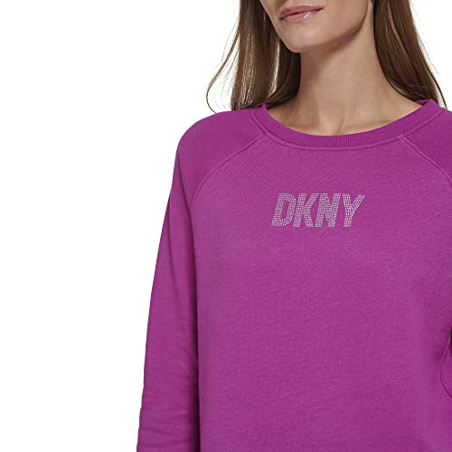 DKNY Women's Rhinestone Logo Crew Neck, Wild Astor