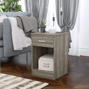 raamzo 2-tier nightstand end table side table for bedroom home office bedside cabinets with 1-drawer and open shelf, weathered grey