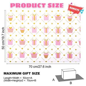 Abeillo 6 Sheets Birthday Wrapping Paper Pink Wrapping Paper Gift for Girls Pretty Light Pink Wrapping Paper Set Included Stickers and Ribbon, 20 x 28inch Birthday Gift Wrap