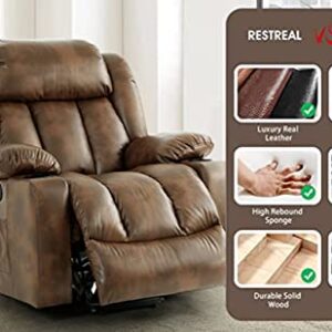 COOSLEEP Large Power Lift Recliner Chair with Massage and Heat for Elderly, Overstuffed Wide Recliners, Breathable Leather with Breathable microporous, USB Ports, 2 Cup Holders (Light Brown)