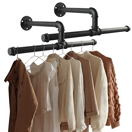 MUZIK 18 inch Industrial Pipe Clothes Rack, Heavy Duty Wall Mounted Garment Racks for Bathroom Cabinet Boutique Clothing Store, 2 Pack