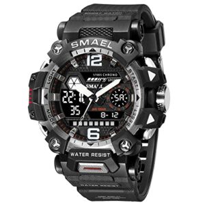 men's military watch outdoor led digital watch waterproof tactical army wrist sports watches for men black silver_8072