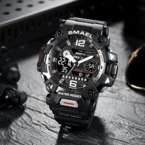 Men's Military Watch Outdoor LED Digital Watch Waterproof Tactical Army Wrist Sports Watches for Men Black Silver_8072