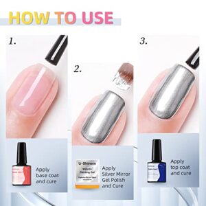 U-Shinein 8ml Metallic Painting Gel, Silver Painted Nail Polish, 3D Metal Painting Drawing Mirror Nail Gel Polish Glossy Soak Off UV/LED DIY Nail Art Manicure