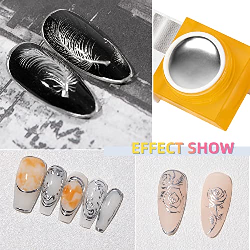 U-Shinein 8ml Metallic Painting Gel, Silver Painted Nail Polish, 3D Metal Painting Drawing Mirror Nail Gel Polish Glossy Soak Off UV/LED DIY Nail Art Manicure