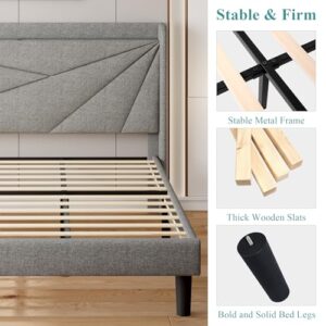 iPormis King Size Upholstered Platform Bed Frame with Type C & USB Ports and Storage Headboard, Geometric Bed Frame with Wingback, Wood Slats, Noise-Free, No Box Spring Needed, Light Grey