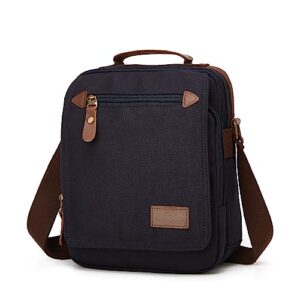 small canvas messenger bag for men,vintage causal shoulder bag lightweight crossbody purse ideal work travel business，blue-black