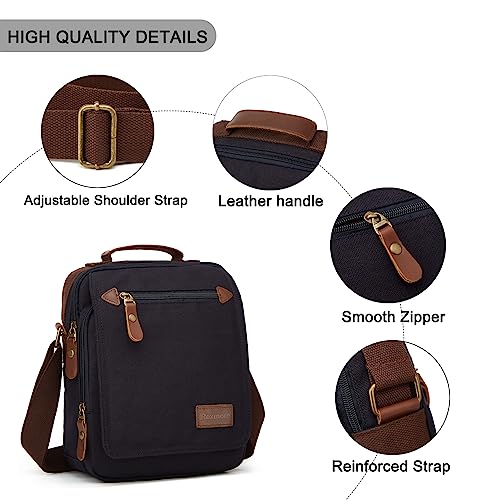 Small Canvas Messenger Bag for Men,Vintage Causal Shoulder Bag Lightweight Crossbody Purse ideal Work Travel Business，Blue-black