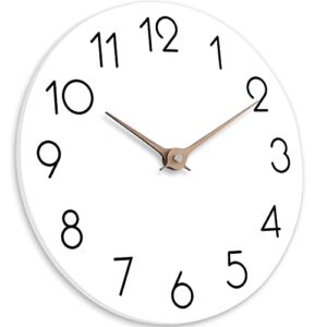 cicininc 12 inch wall clock - wooden silent wall clocks battery operated non ticking, modern simple clock for bathroom, office, bedroom, home, kitchen, living room(12"-white)