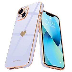 teageo for iphone 13 mini case for women girl cute love-heart luxury bling plating soft back cover raised full camera protection bumper silicone shockproof phone case for iphone 13 mini, purple