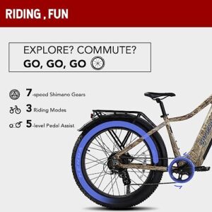 Young Electric E-Scout PRO, 750W Electric Bike Adults, 80Miles Motor Ebike, 48V 20Ah Battery, 26'' Fat Tire 28MPH Men Women Bicycle for Snow Beach Mountain Off Road Commuter (Desert Camo)