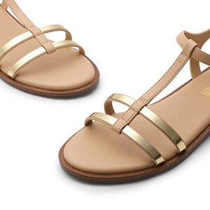 DREAM PAIRS Women's SDFS2305W T-Strap Gladiator Flat Sandals Strappy Comfortable for Summe Nude Size 9