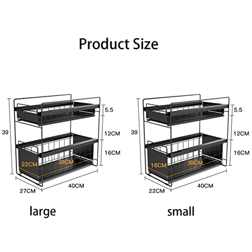 LIFOND Under Sink Storage Under Sink Organizer Rack with Sliding Storage Drawer, 2 Tier Pull Out Cabinets Organizer Shelf, Sliding Kitchen Countertop Storage Basket White-Large, White L