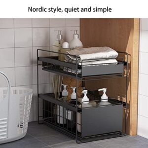 LIFOND Under Sink Storage Under Sink Organizer Rack with Sliding Storage Drawer, 2 Tier Pull Out Cabinets Organizer Shelf, Sliding Kitchen Countertop Storage Basket White-Large, White L