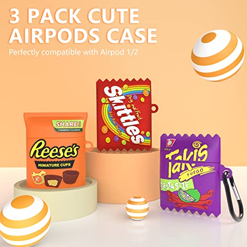 3Pack Cute Airpod case 2nd Generation,3D Cartoon Rainbow Candy+Purple Potato Chips+Chocolate Airpods Case Cover for Girls Boys,Food Design Silicone Protective Case for Apple Air Pod 2/1 with Keychain