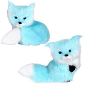 2-piece blue mini fox simulation toy figures - fur-stuffed, standing & sitting plush action - for home, office & bag decoration (3.94x3.54 in, 3.15x2.75 in)