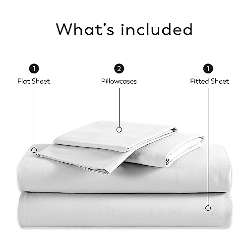 AIREOLUX 600 Thread Count 100% Cotton 4 Piece Bed Sheet Set, Bedding Queen Sheets Sateen Weave, Wrinkle Free, Soft & Silky, Low Pill, Fitted Sheet Fits Upto 18" Deep Pocket, White