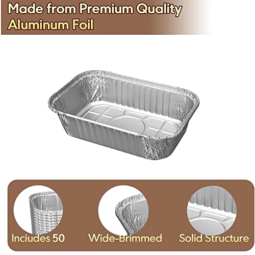 WANBAO 50 Pack Foil Bread Pan Disposable Aluminum Loaf Pans 1lb for Baking, Food Storage & Takeout, 6" X 3.5" X 2"