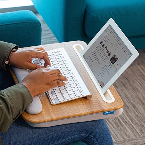LAPGEAR Memory Foam Lap Desk with Wrist Rest and Media Slot - Medium - Oak Woodgrain - Fits up to 15.6 Inch Laptops and Most Tablet Devices - Style No. 91339