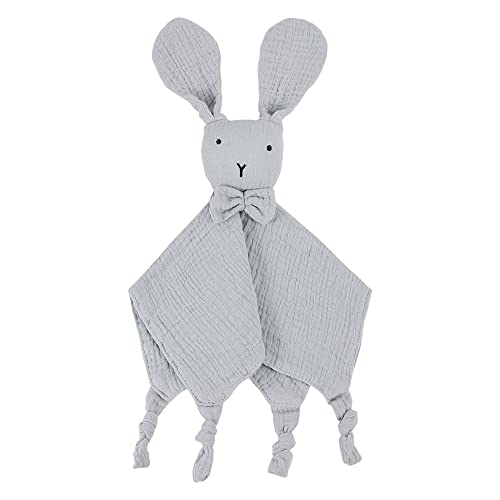 EMBRUNIOICE Baby Bunny Security Blanket,Muslin Soft Loveys for Babies Newborn Essentials Baby Gifts for Unisex (Grey)