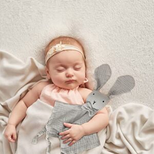EMBRUNIOICE Baby Bunny Security Blanket,Muslin Soft Loveys for Babies Newborn Essentials Baby Gifts for Unisex (Grey)