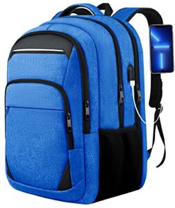 large backpack men, extra large laptop backpack, business luggage college casual daypack backpack airline approved with usb charging port, durable extra large backpack computer notebook backpack, blue