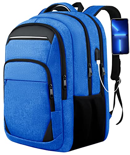 Large Backpack Men, Extra Large Laptop Backpack, Business Luggage College Casual Daypack Backpack Airline Approved with USB Charging Port, Durable Extra Large Backpack Computer Notebook Backpack, Blue