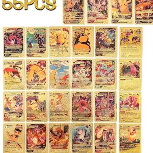 55 PCS Golden Foil Cards Assorted Rare Cards Deck Box Collection's Packs TCG Rare Cards V Series Cards Vmax Rares EX Card Basic Cards for Kids and Adults Intellectual Gameplay