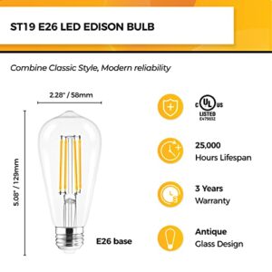 Hizashi Dimmable Edison Bulbs 60 Watt LED, E26 Bulb 2700K Warm White ST19 Vintage Light Bulbs, 95+CRI, UL Listed,700LM 6W E26 Medium Base, Clear Glass, Pack of 4