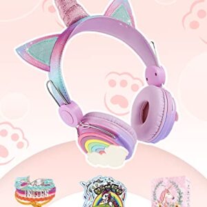 Soosooly Unicorns Headphones for Kids/Teens, Unicorns Gifts for Girls,3.5mm On-Ear Wired Headset with Nylon Cable for Travel/School/iPad/Smartphones/PC/Kindle/Tablet/Laptop - Pink& Purple