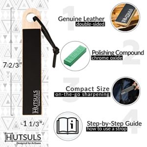 Hutsuls Pocket Knife Strop Kit - Get Razor-Sharp Edges with Pocket Leather Strop for Knife Sharpening, Easy to Use Knife Stropping Kit with Stropping Compound, Stropping Leather Sharpening Strop Block