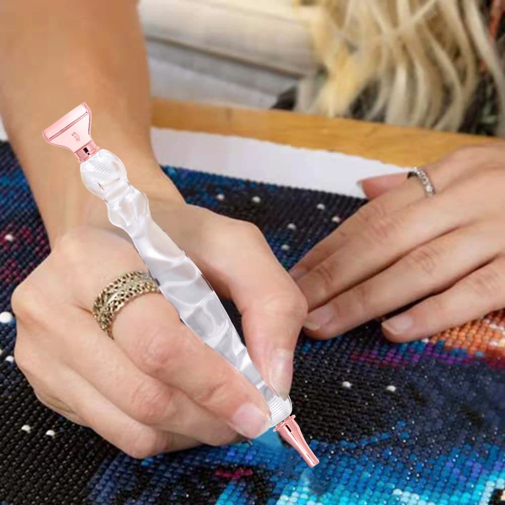 Praise V Do Diamond Painting Pen, Diamond Art Pen, Resin 7D Diamond Painting Pen Kit Tool Accessories Stylus Drill Pen with Metal placers for Diamond Painting Nail Art Decoration Diamond Art White