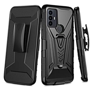 thousand gear case for tcl 30se 5g, tcl 305 / tcl 306 case holster with screen protector, swivel belt clip holster with kickstand, heavy duty full body shockproof protector phone cover (black)