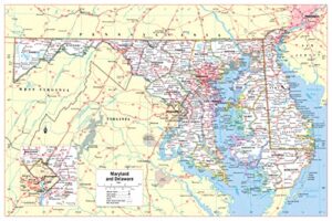 maryland & delaware wall map large print poster - paper