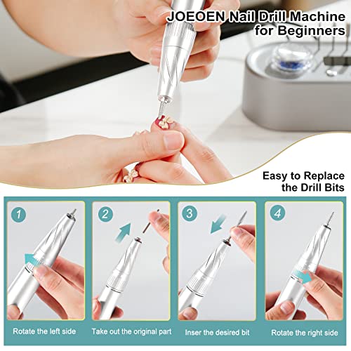 Electric Nail Drill Machine, 40000RPM Professional Efile Nail Drill Kit, Electric Nail File for Acrylic Nails Gel Nails, Toenail Grinder Manicure Pedicure Polishing Shape for Home Salon Use by JOEOEN