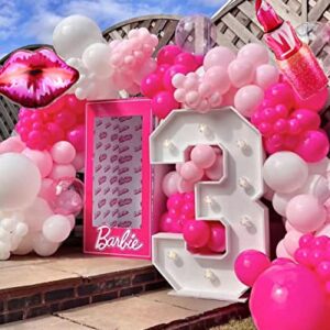 128Pcs Pink Balloon Garland Arch Kit,Hot Pink Baby Pink White Balloons with Heart Lip Lipstick Balloon for Girls Birthday Princess Theme Party Background Bridal Shower Barbie Baby Shower Decorations