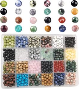 basigeese 960pcs natural stone beads polished beading 6mm loose beads gemstone crystal energy stone healing power for diy jewelry making(6mm 24materials a)
