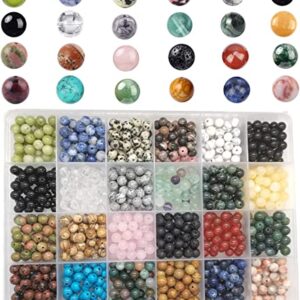 Basigeese 960pcs Natural Stone Beads Polished Beading 6mm Loose Beads Gemstone Crystal Energy Stone Healing Power for DIY Jewelry Making(6mm 24Materials A)