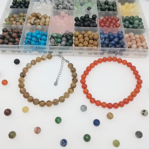 Basigeese 960pcs Natural Stone Beads Polished Beading 6mm Loose Beads Gemstone Crystal Energy Stone Healing Power for DIY Jewelry Making(6mm 24Materials A)