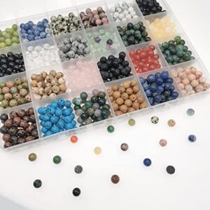 Basigeese 960pcs Natural Stone Beads Polished Beading 6mm Loose Beads Gemstone Crystal Energy Stone Healing Power for DIY Jewelry Making(6mm 24Materials A)